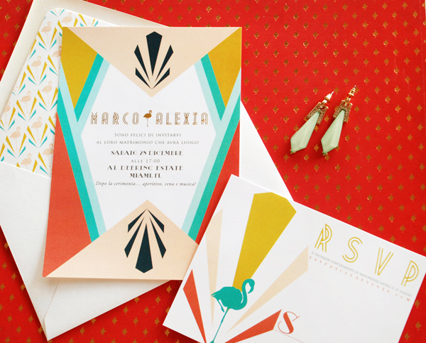 Colorful Miami Art Deco Wedding Invitations by Umama via Oh So Beautiful Paper (9)