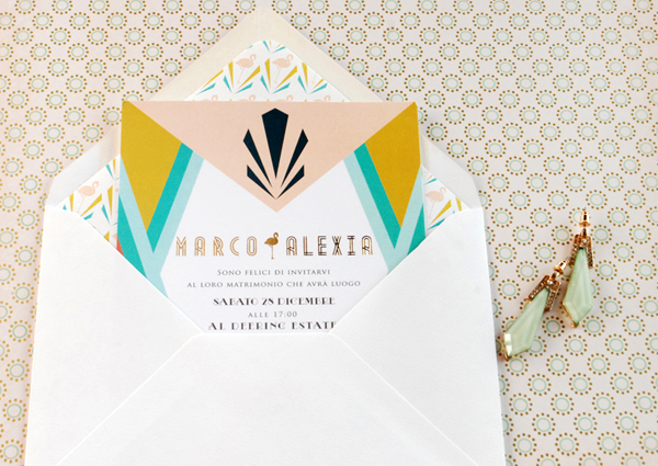 Colorful Miami Art Deco Wedding Invitations by Umama via Oh So Beautiful Paper (8)