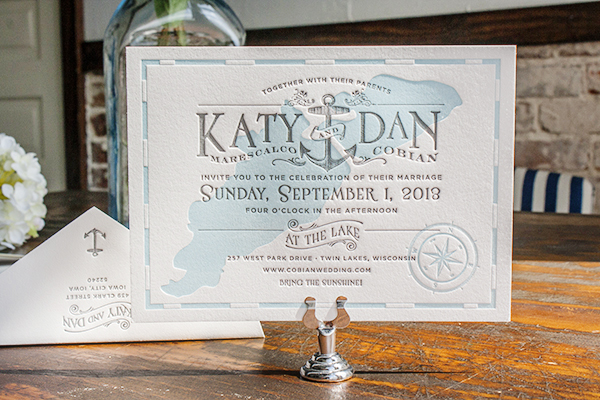 Lakeside Wisconsin Letterpress Wedding Invitations by Lucky Luxe Couture Correspondence via Oh So Beautiful Paper (5)