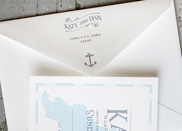 Lakeside Wisconsin Letterpress Wedding Invitations by Lucky Luxe Couture Correspondence via Oh So Beautiful Paper (1)