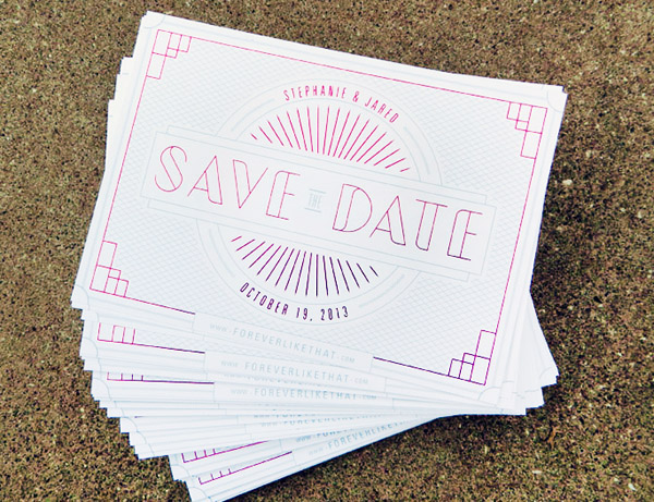 Modern Art Deco Foil Stamped Save the Dates by TENNINETEEN via Oh So Beautiful Paper (7)