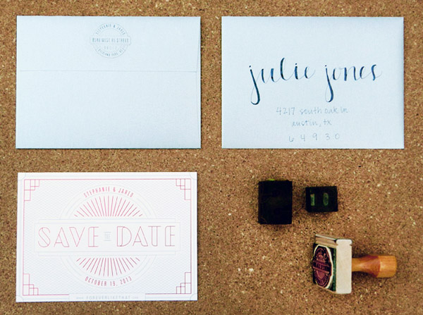 Modern Art Deco Foil Stamped Save the Dates by TENNINETEEN via Oh So Beautiful Paper (4)