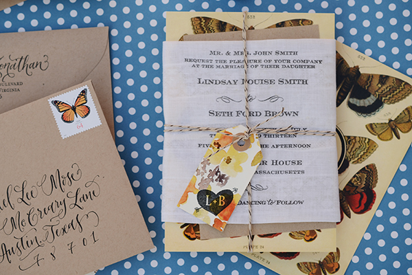 DIY Tutorial: Rubber Stamped Butterfly Handkerchief Invitation Suite by Antiquaria for Oh So Beautiful Paper