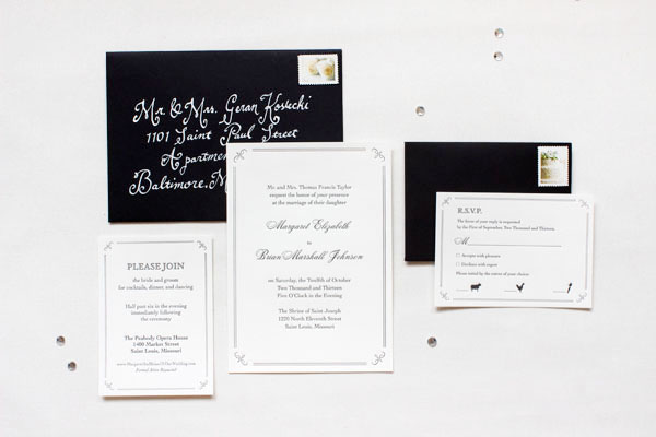 Elegant and Formal Black + White Letterpress Wedding Invitations by Anne Kostecki via Oh So Beautiful Paper (5)