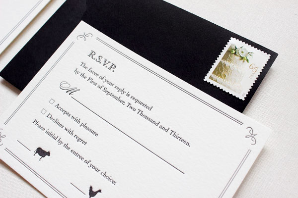 Elegant and Formal Black + White Letterpress Wedding Invitations by Anne Kostecki via Oh So Beautiful Paper (1)