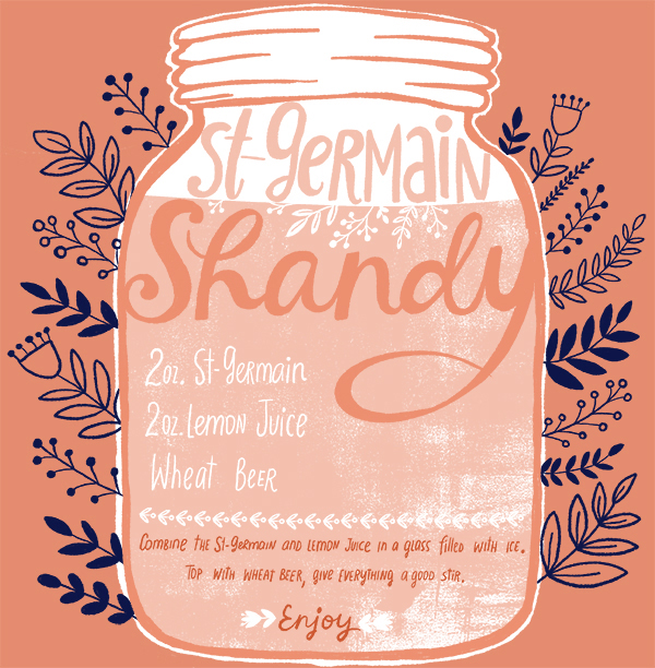 Recipe Card: St-Germain Shandy, Illustration by Dinara Mirtalipova for Oh So Beautiful Paper