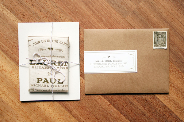 Rustic Fabric Barn Wedding Invitations by Jessi Evans via Oh So Beautiful Paper (3)