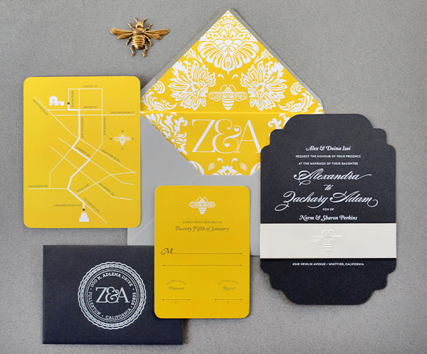 Modern Yellow + Black Wedding Invitations by Lush Prints via Oh So Beautiful Paper (10)