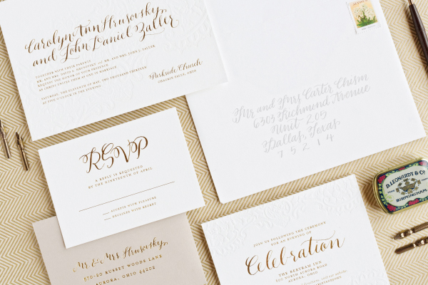 Gold Foil, Calligraphy, and Letterpress Wedding Invitations by Lauren Chism Fine Papers via Oh So Beautiful Paper (10)