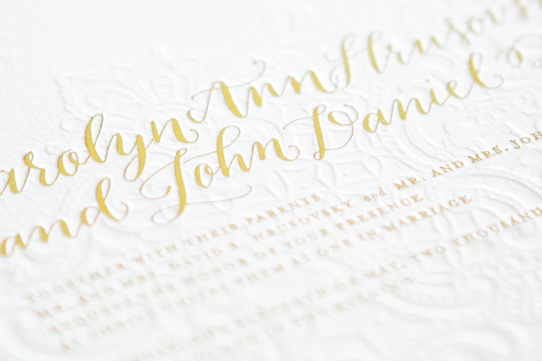 Gold Foil, Calligraphy, and Letterpress Wedding Invitations by Lauren Chism Fine Papers via Oh So Beautiful Paper (8)