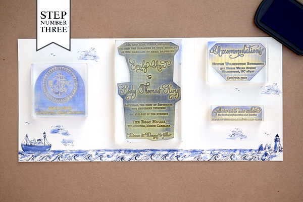 DIY Tutorial: Stamped Nautical Tri-Fold Wedding Invitation Suite by Antiquaria for Oh So Beautiful Paper