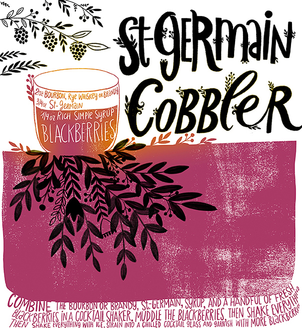 Cocktail Recipe Card: St-Germain Cobbler by Dinara Mirtalipova for Oh So Beautiful Paper