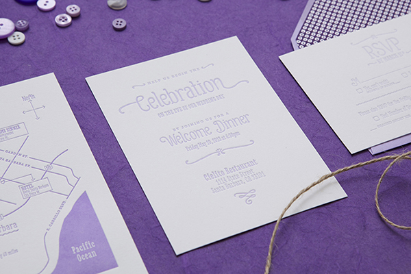 Purple Ombre Letterpress Wedding Invitations by Cristina Pandol via Oh So Beautiful Paper