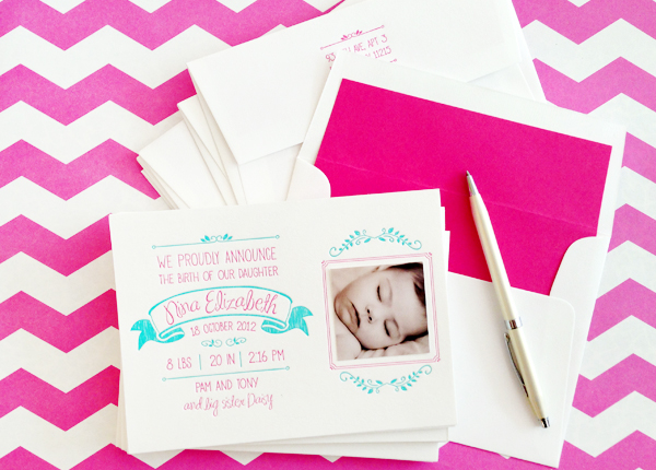Hot-Pink-Aqua-Letterpress-Birth-Announcements-Noteworthy-Paper-and-Press