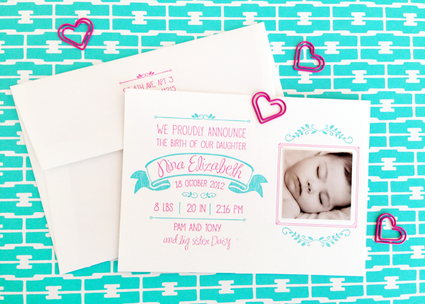 Hot-Pink-Aqua-Letterpress-Birth-Announcements-Noteworthy-Paper-and-Press3