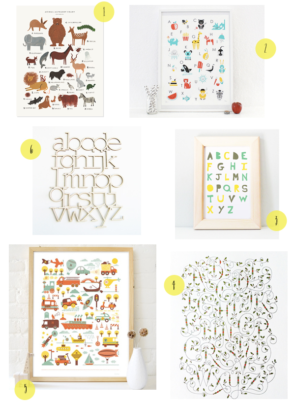Alphabet Nursery Prints + Posters via Oh So Beautiful Paper