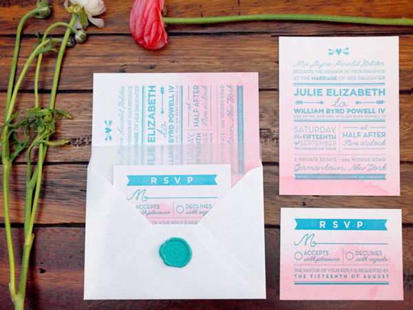 Pink-Aqua-Ombre-Wedding-Invitations-And-Here-We-Are