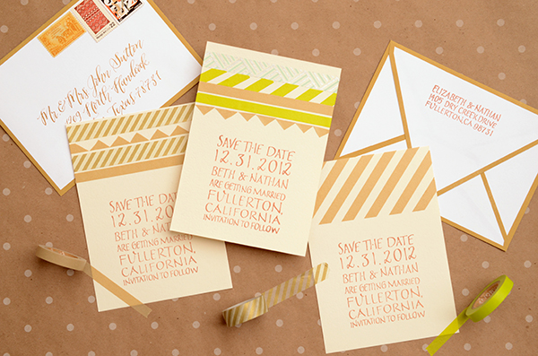 DIY Tutorial: Modern Washi Tape Save the Dates by Antiquaria for Oh So Beautiful Paper