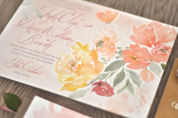 Floral Watercolor Wedding Invitations by Julie Song Ink via Oh So Beautiful Paper
