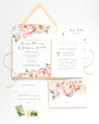 romantic unique affordable wedding invitations floral peony pink blush