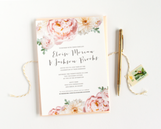 romantic floral peony dahlia rose wedding invitation budget-friendly