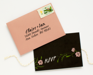 Black blush pink botanical wedding invitations alisabobzien.com