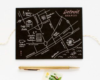 Black Custom Illustrated Detroit Wedding Map alisabobzien.com