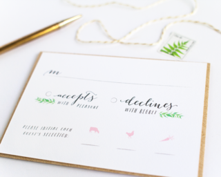 illustrated hand-drawn blush green wedding invitation