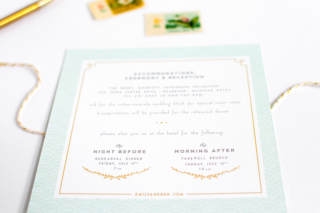 Gold Gray Dusty Mint Laurel Wedding Details Card