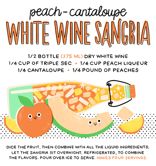 Peach Cantaloupe White Wine Sangria Recipe Card by Hooray Today for Oh So Beautiful Paper