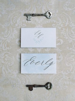 Wedding Place Name Card Calligraphy Blue Watercolor
