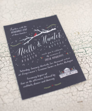 non-traditional affordable unique winter farm wedding invitation