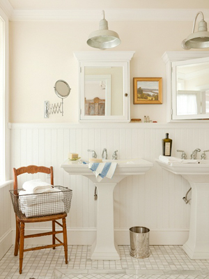 Oh So Beautiful Paper: Small Bathroom Renovation Inspiration / Pink Walls and Wainscoting via Rue Magazine
