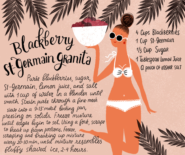 Blackberry St-Germain Granita Cocktail Recipe Card by Dinara Mirtalipova for Oh So Beautiful Paper