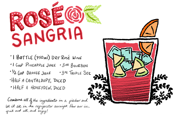 RosÃ© Sangria Cocktail Recipe Card by Shauna Lynn Illustration for Oh So Beautiful Paper