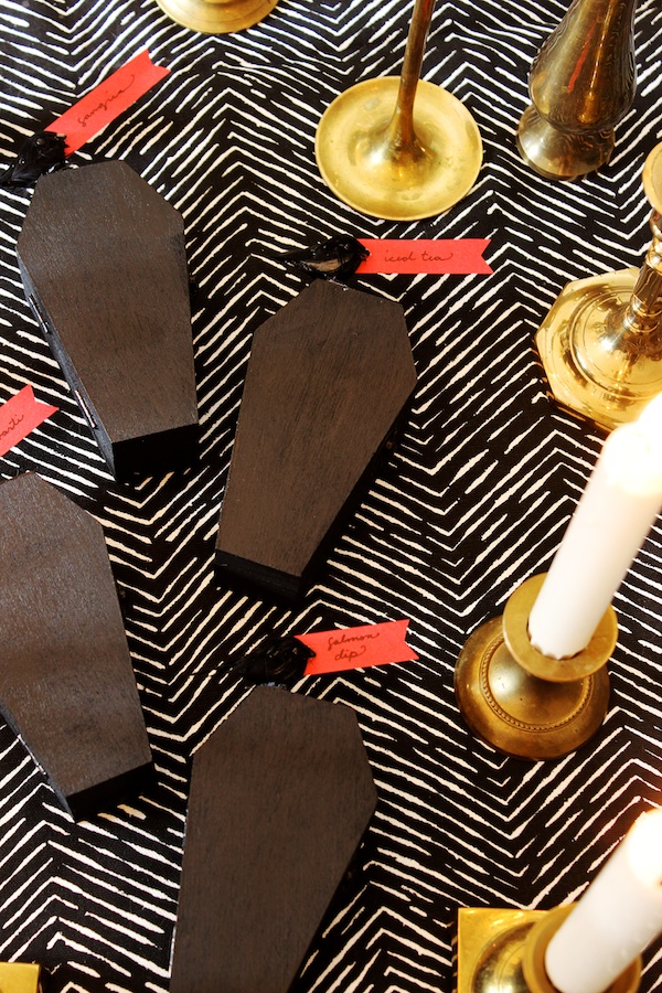 DIY Halloween Coffin Food Markers and Place Cards by Fabric Paper Glue for Oh So Beautiful Paper