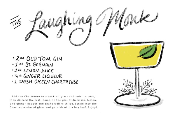 The-Laughing-Monk-StGermain-Cocktail-Recipe-Card-Shauna-Lynn-Illustration-OSBP