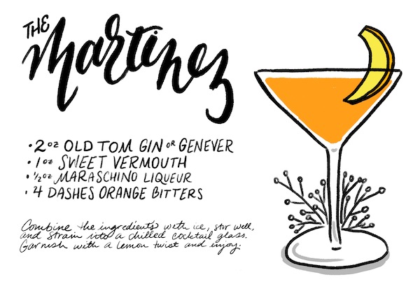 The Martinez Cocktail Recipe Card by Shauna Lynn Illustration for Oh So Beautiful Paper