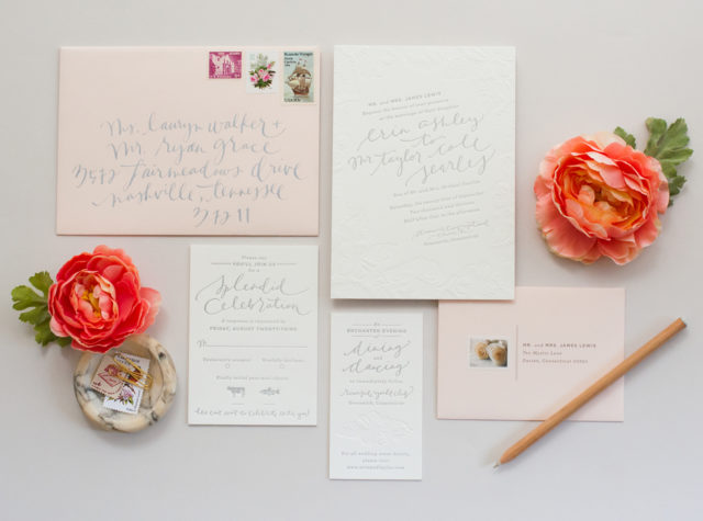 Romantic Blush and Gray Wedding Invitations