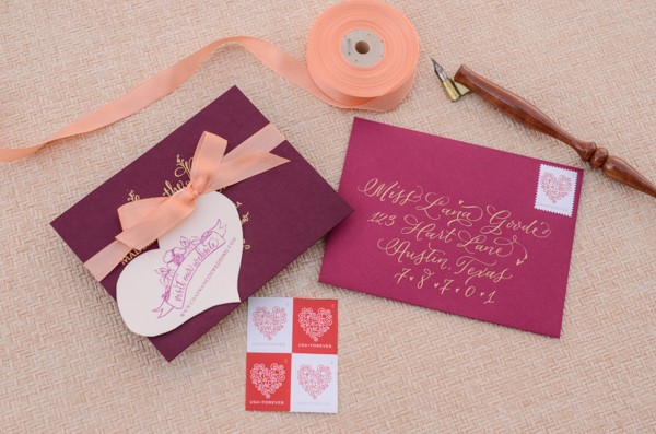 DIY Tutorial: Red and Gold Heart Save the Dates by Antiquaria for Oh So Beautiful Paper