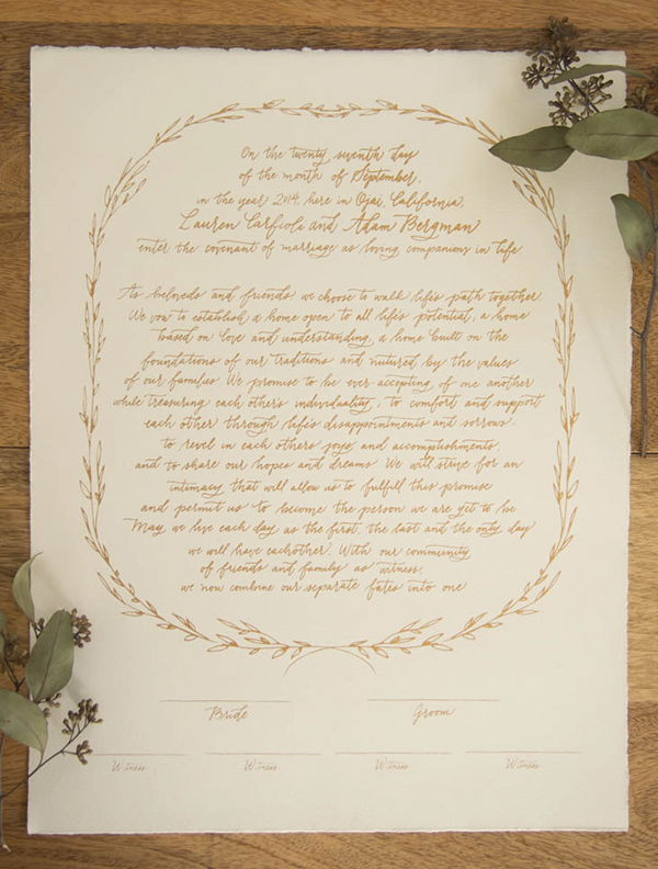 Rustic Hand Lettered Wedding Ketubah by Bright Room Studio / Oh So Beautiful Paper