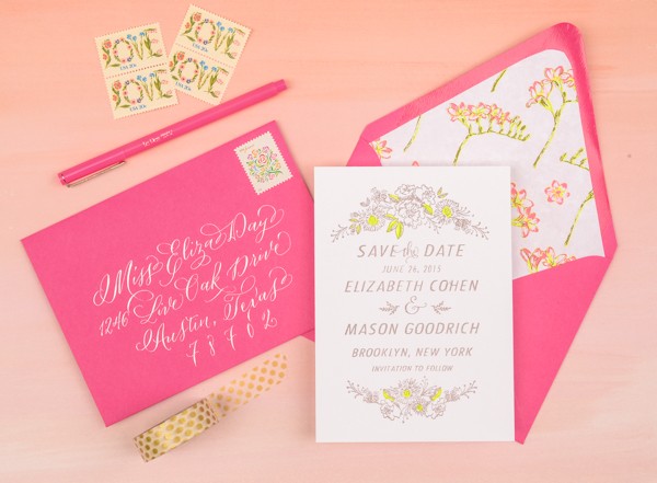 DIY Neon Floral Save the Date Tutorial by Antiquaria for Oh So Beautiful Paper