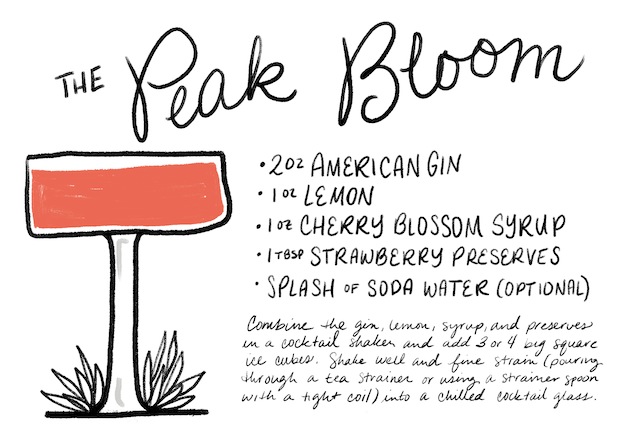 The Peak Bloom Cherry Blossom Cocktail Recipe Card by Shauna Lynn Illustration for Oh So Beautiful Paper