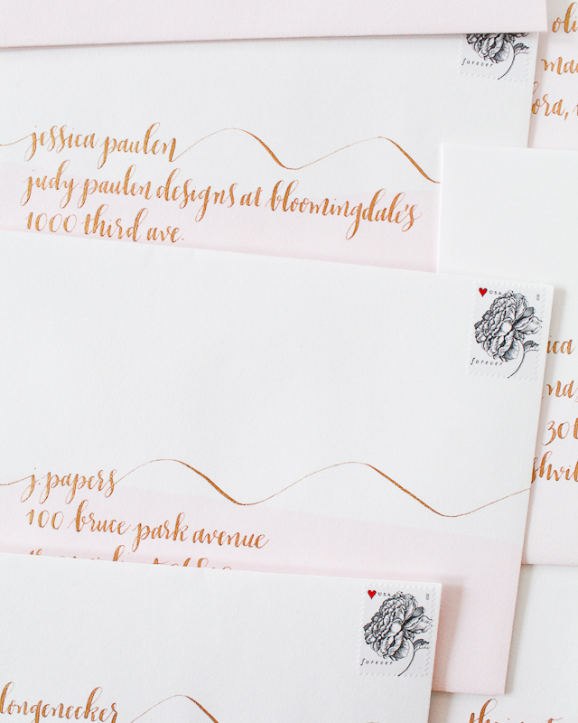 Paper Party 2015 Invitations with Hand Lettering and Painted Background by Moglea and Matte Gold Foil by Bella Figura / Oh So Beautiful Paper