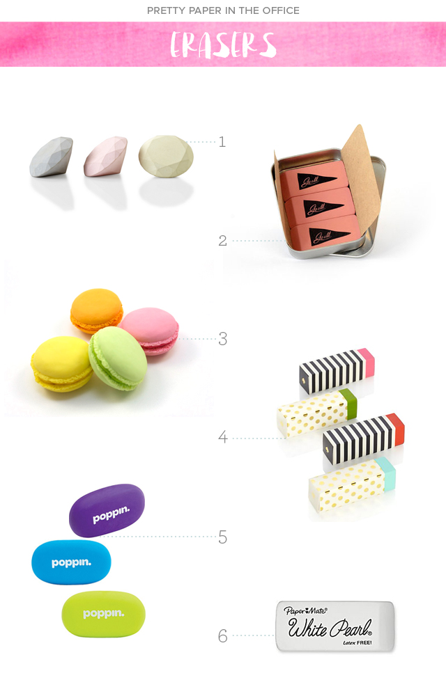 Pretty Paper in the Office: Eraser Round Up via Oh So Beautiful Paper