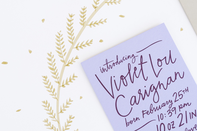 Violet-Hand-Lettered-Birth-Announcements-The-Good-Twin-Power-Light-Press-OSBP4