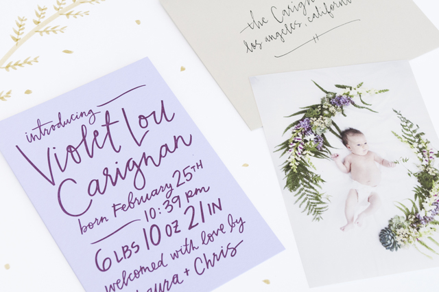 Violet-Hand-Lettered-Birth-Announcements-The-Good-Twin-Power-Light-Press-OSBP5