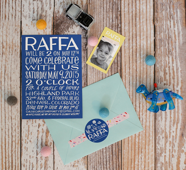 Raffa's Hand Lettered Birthday Party Invitations with Illustrations of Favorite Things by Shannon Snow and Chloe Marty / Oh So Beautiful Paper