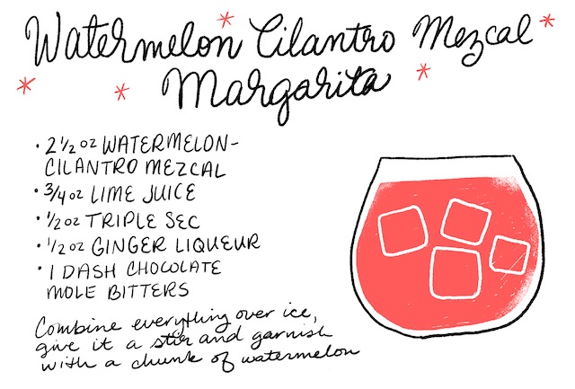Watermelon Cilantro Mezcal Margarita Cocktail Recipe Card / Shauna Lynn Illustration/ Oh So Beautiful Paper