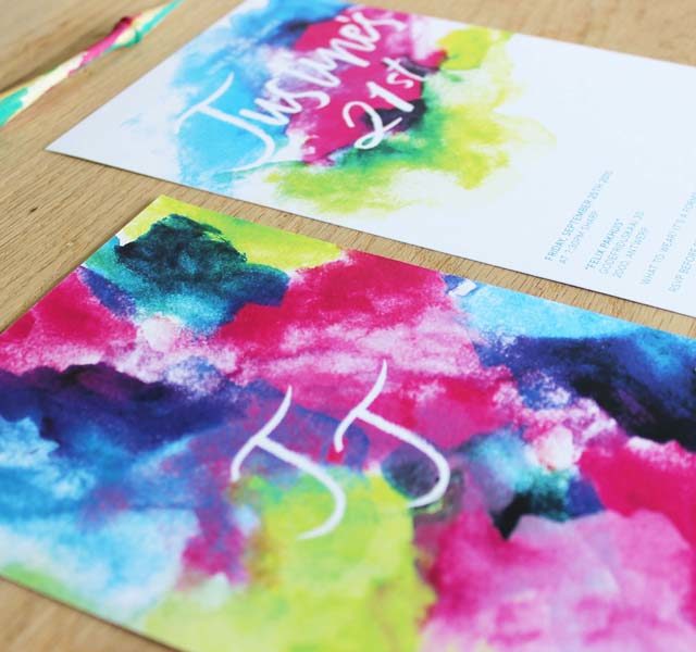 Colorful Watercolor Birthday Party Invitations by Ashley Bush Lettering and Design / Oh So Beautiful Paper